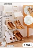 6 Adet Lyon Ayakkabı Rafı Dikey Istiflenebilir Yerden tasarruflu Ayakkabılık Terliklik thumbnail 1