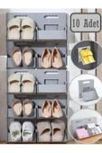 10 Adet Lyon Gri Ayakkabı Rafı Dikey İstiflenebilir Çok Katmanlı Yerden Tasarruflu Raf thumbnail 1
