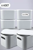 6 Adet Storage 6.2 lt Gri Çok Amaçlı Dolap İçi Düzenleyici Kapaklı Kutu Dekoratif Saklama Kutusu - 1
