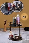 2 Adet Oval Banyo Kozmetik Takı Düzenleyici Çok Amaçlı Organizer 2 Katlı Servis Sunum Ikram Tepsisi - 1