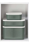Bubble Yeşil 3 'lü Düzenleyici Set Dolap Içi Kapaklı Saklama Kutusu Storage 13 - 6,8 - 3,2 Lt thumbnail 1