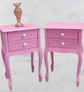 Komodin 2Adet 90358 Klasik Kayın Aslan Ayak Parlak Pembe Lake Çift Çekmc El Yapım - 5