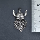 Viking Sakallı Kuru Kafa Kolye Ucu - Antik Gümüş Kaplama - Kod:103 thumbnail 3