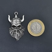 Viking Sakallı Kuru Kafa Kolye Ucu - Antik Gümüş Kaplama - Kod:103 thumbnail 4
