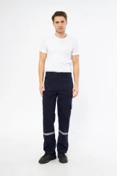 İş Pantolonu 7/7 Gabardin %100 Pamuk Reflektörlü Kargo Cepli - 1