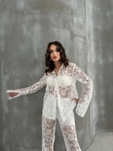 Beyaz Dantel Gömlek Pantolon Takım - 4