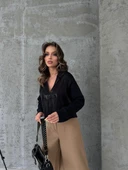 Siyah Rengi  Kemerli Kolları Triko Gömlek - 6