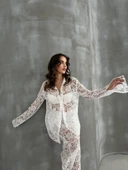 Beyaz Dantel Gömlek Pantolon Takım - 5