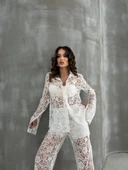 Beyaz Dantel Gömlek Pantolon Takım - 2