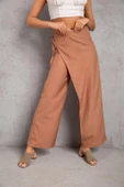 Taba Yandan Bağlamalı Keten Pantolon - 1