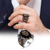 Cami Motifli Siyah Oniks Taş 925 Gümüş Erkek Yüzük - 5