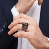 Cami Motifli Siyah Oniks Taş 925 Gümüş Erkek Yüzük - 12