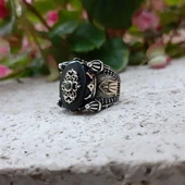 Cami Motifli Siyah Oniks Taş 925 Gümüş Erkek Yüzük - 8