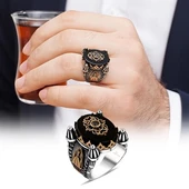 Cami Motifli Siyah Oniks Taş 925 Gümüş Erkek Yüzük - 1