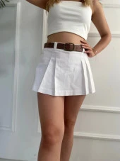 Kadın Etek Detaylı Şort Ekru - 3