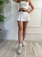 Kadın Etek Detaylı Şort Ekru - 5