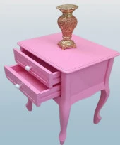 Komodin 90359Model Klasik Kayın Aslan Ayak Parlak Pembe Lake Çift Çekmece El Yapım - 4