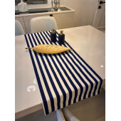 lacivert çizgili runner 40x140 cm pamuklu keten duck kumaş ranır sofra sunum yemek mutfak tekstil - 1