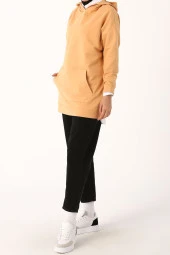 Allday Asit Sarı Kanguru Cepli Kapüşonlu Sweat Tunik thumbnail 3