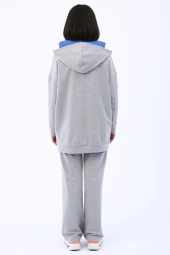 Allday Gri Melanj Kapüşonlu Fermuarlı Sweat Hırka - 3