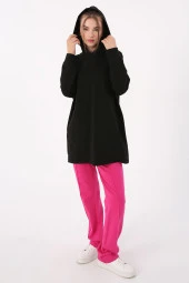 Allday Siyah Kanguru Cepli Kapüşonlu Sweat Tunik thumbnail 1