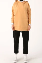 Allday Asit Sarı Kanguru Cepli Kapüşonlu Sweat Tunik thumbnail 2