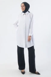 Allday Beyaz Büyük Beden Basic Gömlek Tunik thumbnail 1