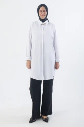 Allday Beyaz Büyük Beden Basic Gömlek Tunik thumbnail 2