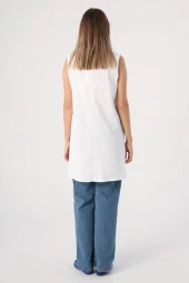 Allday Beyaz Pamuklu Yaka Biyeli Kolsuz Tunik thumbnail 4