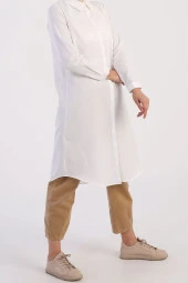 Allday Ekru Basic Gizli Patlı Uzun Gömlek thumbnail 1