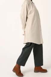 Allday Bej Büyük Beden Basic Gömlek Tunik thumbnail 4