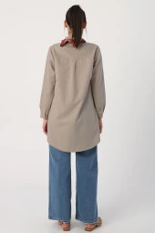 Allday Bej Basic Gizli Patlı Gömlek Tunik - 4