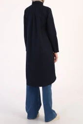 Allday Lacivert Basic Gizli Patlı Uzun Gömlek thumbnail 4