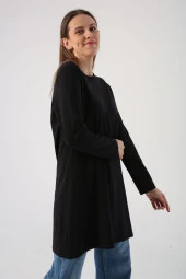 Allday Siyah Basic Pamuklu Süprem Sweat Tunik - 1