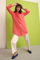 Allday Pembe Basic Gizli Patlı Gömlek Tunik - 1