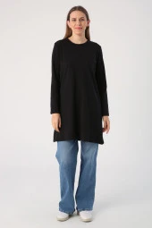 Allday Siyah Basic Pamuklu Süprem Sweat Tunik - 2