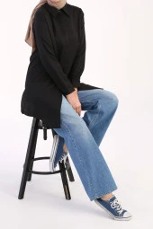 Allday Siyah Basic Gizli Patlı Gömlek Tunik thumbnail 1