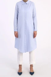 Allday Mavi Basic Gizli Patlı Uzun Gömlek thumbnail 2