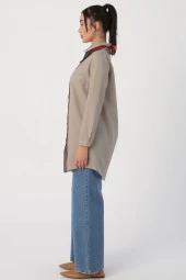 Allday Bej Basic Gizli Patlı Gömlek Tunik - 3