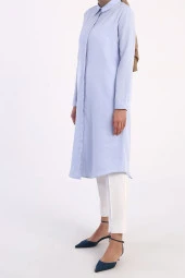 Allday Mavi Basic Gizli Patlı Uzun Gömlek thumbnail 3