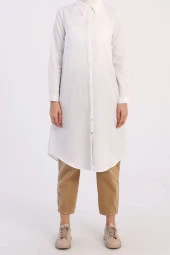 Allday Ekru Basic Gizli Patlı Uzun Gömlek thumbnail 2