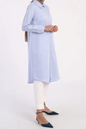 Allday Mavi Basic Gizli Patlı Uzun Gömlek thumbnail 4