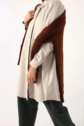 Allday Bej Büyük Beden Basic Gömlek Tunik thumbnail 1