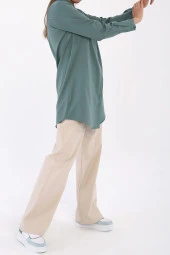 Allday Pastel Yeşil Basic Gizli Patlı Gömlek Tunik - 1