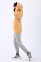 Allday Açık Sarı Kanguru Cepli Kapüşonlu Sweat Tunik thumbnail 3