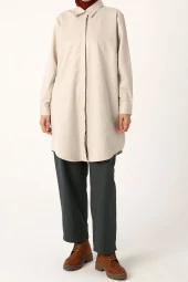 Allday Bej Büyük Beden Basic Gömlek Tunik thumbnail 2