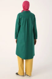 Allday Zümrüt Yeşili Basic Gizli Patlı Uzun Gömlek thumbnail 4