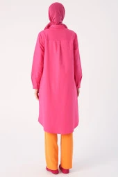 Allday Fuşya Basic Gizli Patlı Uzun Gömlek thumbnail 4