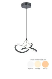 Dekorluna Modern Forte Tekli Siyah 3 Renk Işıklı Power Ledli Salon Mutfak Oda Hol Ledli Avize - 1
