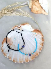 Bileklik Nazar Kötü Göz 2 Adet Ayarlanabilir Sevgili Bilekliği Boncuklu thumbnail 1